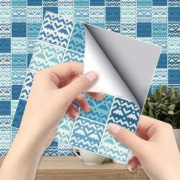 Синяя геометрическая наклейка на плитку, кухонный фартук, маслостойкая ванная комната, водонепроницаемая, домашний декор, наклейки на стены, художественная роспись 20*20cm*6Pcs
