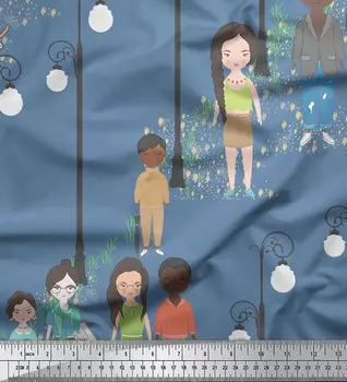 Синяя хлопковая вуаль Soimoi, ткань для рукоделия с принтом в виде человеческой фигуры, уличный фонарь, 56 дюймов, по метрам 42 Inch Wide - Cotton Voile синий