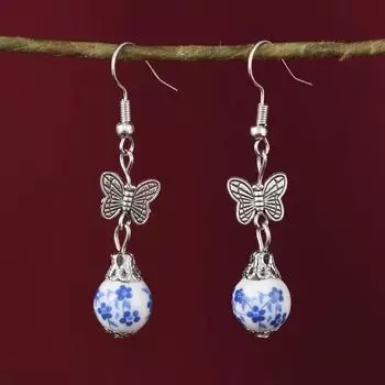 Синяя и белая керамическая бахрома заколка для волос нишевый дизайн ступенчатая заколка для волос женские литературные и антикварные серьги