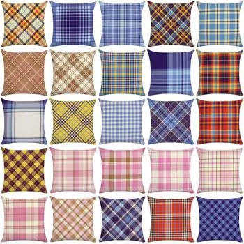 Синяя и розовая наволочка в клетчатую полоску, наволочка, мягкая подушка, короткая плюшевая наволочка, подушка для гостиницы, гостиной, дивана 40X40CM