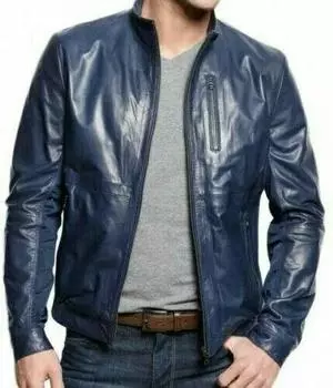 Синяя кожаная куртка Мужская мотоциклетная куртка из натуральной овечьей кожи Куртка XS синий