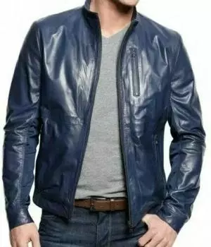 Синяя кожаная куртка Мужская мотоциклетная куртка из натуральной овечьей кожи Куртка XS синий