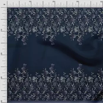 Синяя креповая шелковая ткань Soimoi с принтом в виде листьев и цветов, ткань в ярдах, 42 дюйма 42 Inch Wide - Crepe Silk темно-синий