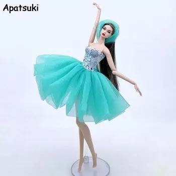Синяя кружевная модная кукольная одежда для кукол Барби, наряды, короткие платья-пачки, вечерние платья, аксессуары для кукол 1/6, детские игрушки зелёный