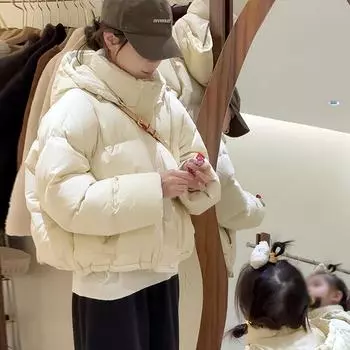 Синяя куртка-пуховик женская короткая зимняя 2024 новая корейская версия маленькая куртка с капюшоном белая утиная пуховая куртка M [Recommended 85-57.5kg] синий