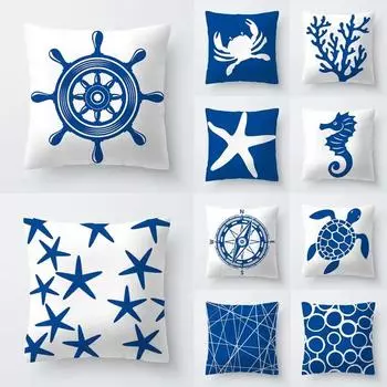Синяя морская наволочка с изображением животных для офиса, гостиной, дома, наволочка для автомобиля, украшения 40x40cm