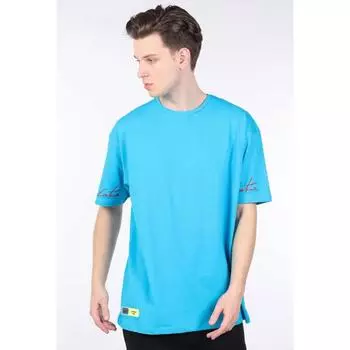 Синяя мужская футболка оверсайз с круглым вырезом