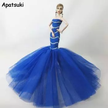 Синяя одежда для куклы Барби, платья для куклы Барби, свадебное платье с рыбьим хвостом для куклы Барби, одежда 1/6, платья ручной работы, Vestidos синий