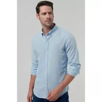 Синяя однотонная рубашка приталенного кроя