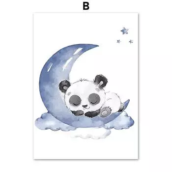 Синяя Панда Слон Луна Облако Звезды Детские Постеры Художественные Принты Холст Живопись Настенные Картины Для Детской Комнаты Домашнее Украшение 21cm30cm NoFrame