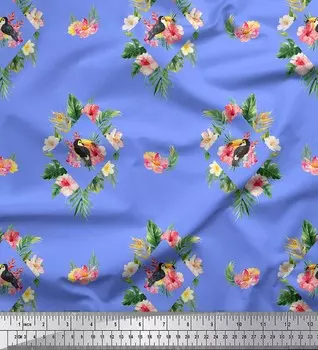 Синяя полиэфирная креп-сатиновая ткань Soimoi с принтом птиц и цветочным принтом, ткань по метрам 42 дюйма 42 Inch Wide - Poly Crepe синий