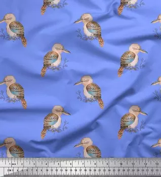 Синяя полиэфирная креповая ткань Soimoi, акварельная ткань с принтом венценосного дятла и птицы, 42 дюйма по метрам 42 Inch Wide - Poly Crepe синий