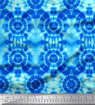 Синяя полиэфирная креповая ткань Soimoi, бандхани, принты на ткани тай-дай, 42 дюйма в ярдах 42 Inch Wide - Poly Crepe зелёный