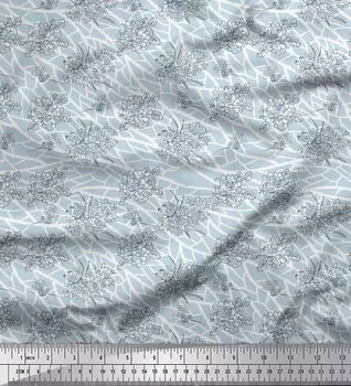 Синяя полиэфирная креповая ткань Soimoi, черная ткань с цветочным принтом и эскизом по метрам, 42 дюйма 42 Inch Wide - Poly Crepe синий