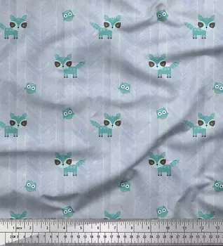 Синяя полиэфирная креповая ткань Soimoi, детская ткань с принтом лисы и совы, 42 дюйма в ярдах 42 Inch Wide - Poly Crepe синий
