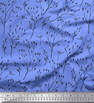 Синяя полиэфирная креповая ткань Soimoi Hoya Kerrii с принтами на ткани по метрам 42 дюйма 42 Inch Wide - Poly Crepe синий