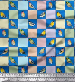 Синяя полиэфирная креповая ткань Soimoi, квадратная и акварельная ткань Flowerpecker, принты по метрам, 42 дюйма 42 Inch Wide - Poly Crepe синий