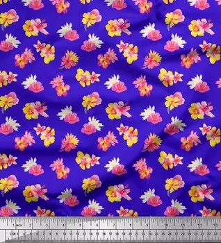 Синяя полиэфирная креповая ткань Soimoi с цветочным принтом лотоса, швейная ткань по метрам, 42 дюйма 42 Inch Wide - Poly Crepe синий