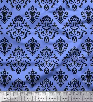 Синяя полиэфирная креповая ткань Soimoi с цветочным дамасским принтом, 42 дюйма по метрам 42 Inch Wide - Poly Crepe синий