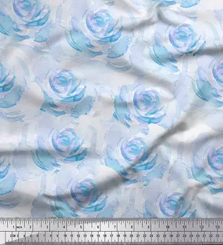 Синяя полиэфирная креповая ткань Soimoi с цветочным принтом розы BTY 42 дюйма 42 Inch Wide - Poly Crepe синий