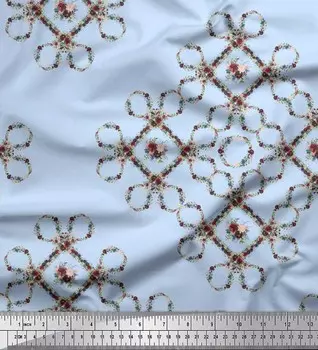 Синяя полиэфирная креповая ткань Soimoi с цветочным венком, ткань с геометрическим принтом по метрам, 42 дюйма 42 Inch Wide - Poly Crepe синий