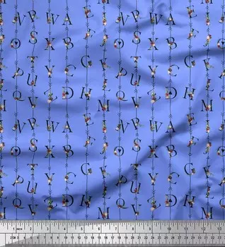 Синяя полиэфирная креповая ткань Soimoi с цветочным принтом в виде алфавита и текста, ткань по метрам, 42 дюйма 42 Inch Wide - Poly Crepe синий