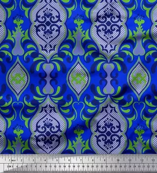 Синяя полиэфирная креповая ткань Soimoi с филигранным дамасским принтом, ткань для рукоделия по метрам, 42 дюйма 42 Inch Wide - Poly Crepe синий