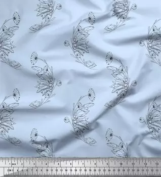 Синяя полиэфирная креповая ткань Soimoi с художественным принтом в виде листьев и цветочного принта, 42 дюйма по метрам 42 Inch Wide - Poly Crepe синий