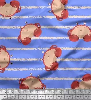 Синяя полиэфирная креповая ткань Soimoi с крабами и декором океана, ткань с принтом BTY, 42 дюйма 42 Inch Wide - Poly Crepe синий