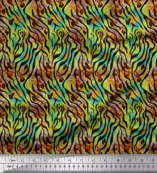 Синяя полиэфирная креповая ткань Soimoi с леопардовым и тигровым принтом из кожи животных, швейная ткань BTY, 42 дюйма 42 Inch Wide - Poly Crepe синий