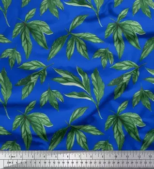 Синяя полиэфирная креповая ткань Soimoi с листьями манго, принты на ткани по метрам, 42 дюйма 42 Inch Wide - Poly Crepe синий