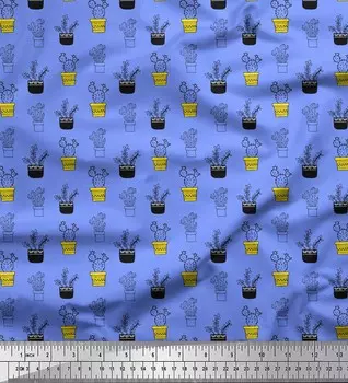 Синяя полиэфирная креповая ткань Soimoi с принтом листьев кактуса, 42 дюйма на метр 42 Inch Wide - Poly Crepe синий