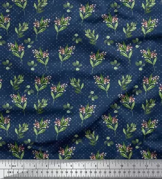 Синяя полиэфирная креповая ткань Soimoi с принтом в горошек и листья бувардии, ткань в ярдах, 42 дюйма 42 Inch Wide - Poly Crepe синий