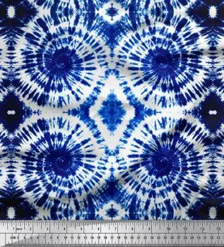 Синяя полиэфирная креповая ткань Soimoi с принтом в технике тай-дай, 42 дюйма в ярдах 42 Inch Wide - Poly Crepe синий