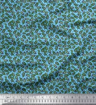 Синяя полиэфирная креповая ткань Soimoi с принтом в виде листьев розы, 1 метр, 42 дюйма 42 Inch Wide - Poly Crepe синий