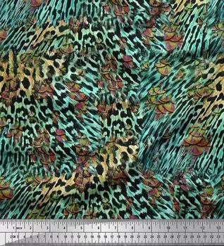 Синяя полиэфирная креповая ткань Soimoi с принтом из кожи животных леопарда и павлина, 42 дюйма по метрам 42 Inch Wide - Poly Crepe синий