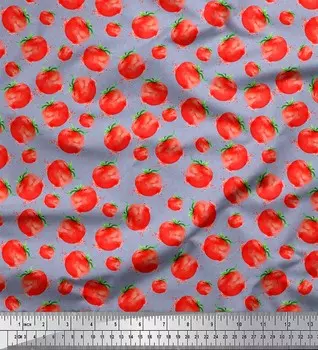 Синяя полиэфирная креповая ткань Soimoi с томатным овощным принтом, швейная ткань BTY, 42 дюйма 42 Inch Wide - Poly Crepe синий