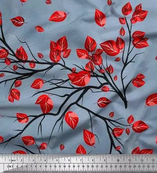 Синяя полиэфирная креповая ткань Soimoi с ветками и листьями, швейная ткань с художественным принтом BTY, 42 дюйма 42 Inch Wide - Poly Crepe синий