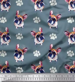 Синяя полиэфирная креповая ткань Soimoi Ткань для творчества с принтом собаки бостон-терьера в ярдах 42 дюйма 42 Inch Wide - Poly Crepe синий