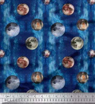 Синяя полиэфирная креповая ткань Soimoi, ткань с принтом «Луна и планета, галактика» по метрам, 42 дюйма 42 Inch Wide - Poly Crepe синий