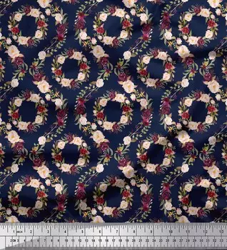 Синяя полиэфирная креповая ткань Soimoi, ткань с дамасским цветочным принтом по метрам, 42 дюйма 42 Inch Wide - Poly Crepe синий