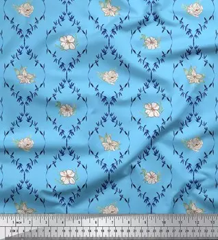 Синяя полиэфирная креповая ткань Soimoi, ткань с дамасским принтом азалии и пиона по метрам, 42 дюйма 42 Inch Wide - Poly Crepe синий