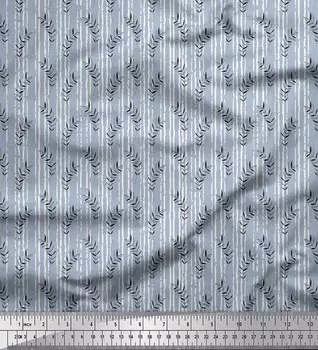 Синяя полиэфирная креповая ткань Soimoi, ткань с принтом листьев и печатью, 42 дюйма в ярдах 42 Inch Wide - Poly Crepe синий