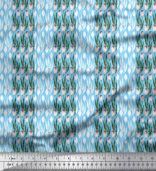 Синяя полиэфирная креповая ткань Soimoi Triumph Tulips с цветочным принтом и принтом, 42 дюйма по метрам 42 Inch Wide - Poly Crepe синий