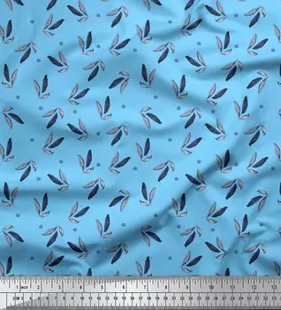 Синяя полиэфирная креповая ткань Soimoi в горошек и синие листья с принтом в виде листьев, 42 дюйма в ярдах 42 Inch Wide - Poly Crepe синий