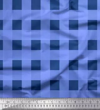 Синяя полиэфирная креповая ткань Soimoi в клетку и горошек, ткань с принтом, метр, 42 дюйма 42 Inch Wide - Poly Crepe синий