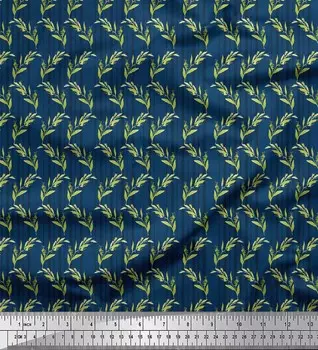 Синяя полиэфирная креповая ткань Soimoi в полоску и с листьями, декоративная ткань с принтом BTY, 42 дюйма 42 Inch Wide - Poly Crepe синий