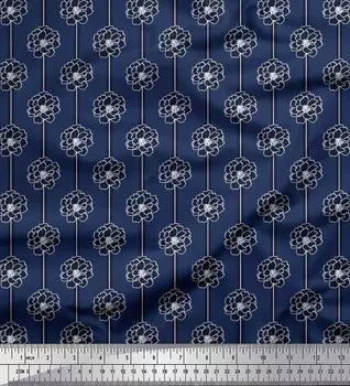 Синяя полиэфирная креповая ткань Soimoi в полоску и с цветочным принтом пионов, 1 ярд, 42 дюйма 42 Inch Wide - Poly Crepe синий