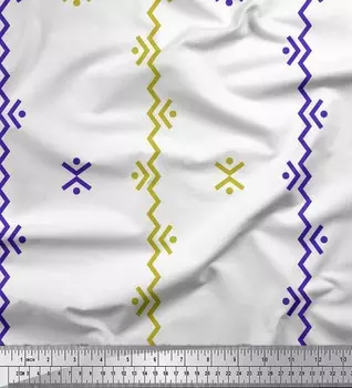 Синяя японская креп-атласная ткань Soimoi Pannahazar Jamdani с принтом на метр 42 дюйма 42 Inch Wide - Poly Crepe синий