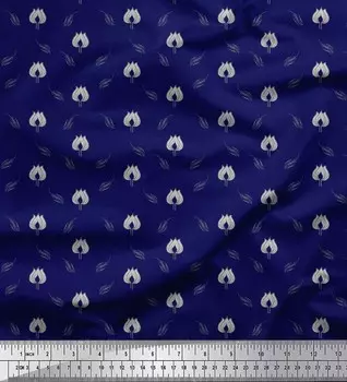 Синяя японская креп-атласная ткань Soimoi с принтом в виде листьев и лотоса с цветочным принтом, 42 дюйма по метрам 42 Inch Wide - Cotton Voile синий